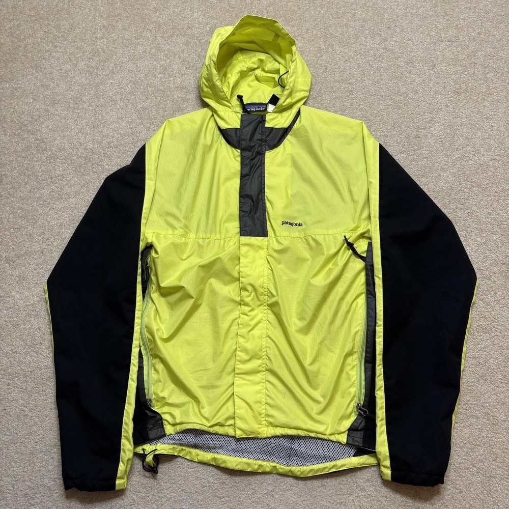 Vtg Patagonia Electralight Cycling Jacket Mens Medium Yellow Black Hood Gorp 00s